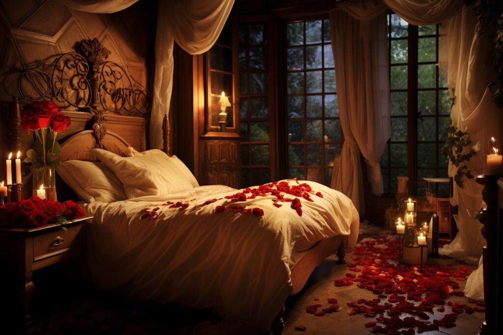 Et hotelværelse med røde roser