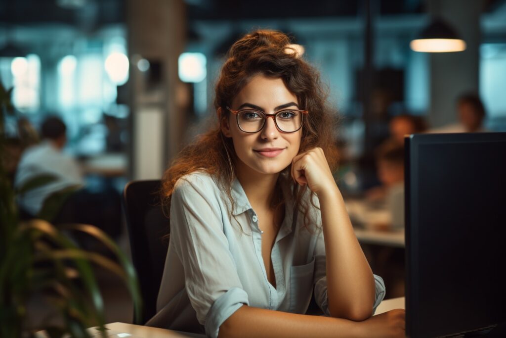 25 årig smilende kvinde på kontorjob