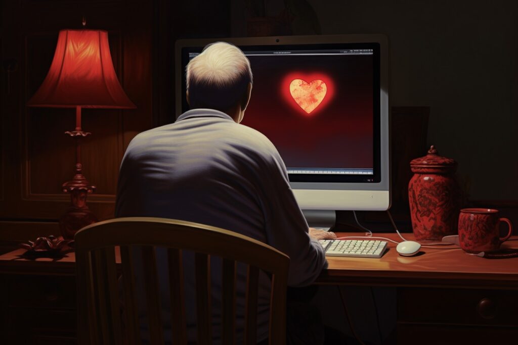 En ældre mand sidder ved computeren