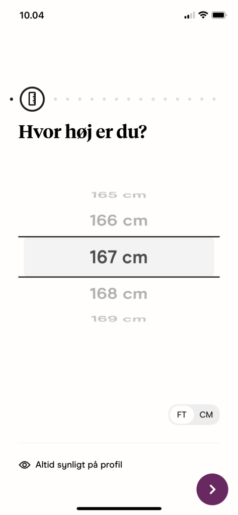 Hinge oprettelse højde