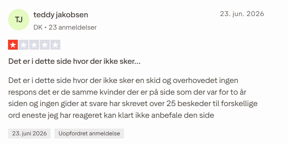 Endnu et eksempel på kritik af Dating.dk på Trustpilot