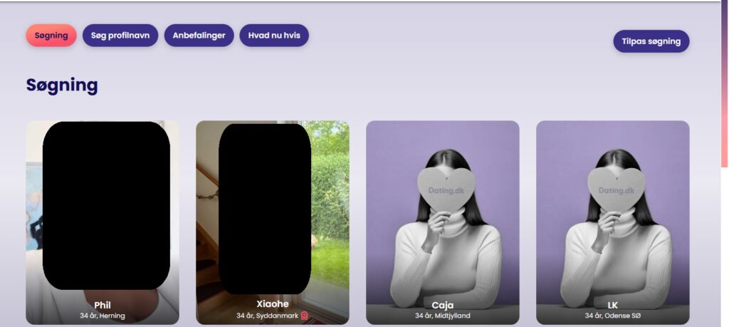 Søgefunktionen på Dating.dk